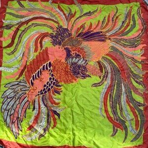 Vintage Bellotti Bird Feathers Colorful Silk Scarf